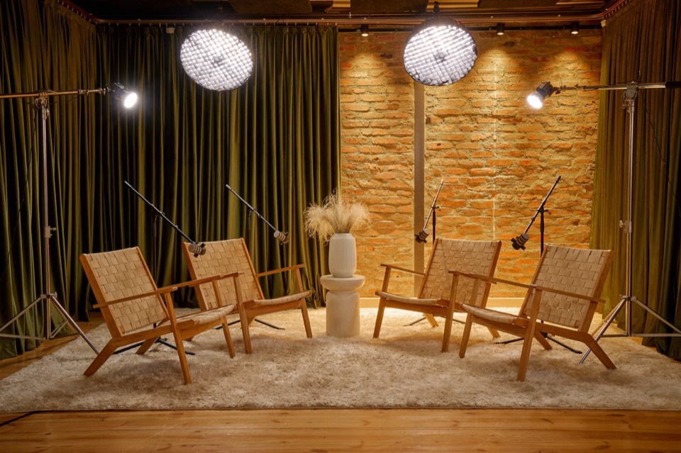 Podcast Corner set 10 — podcast studio interior for 3–4 people, Tbilisi