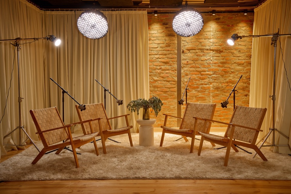 Podcast Corner set 11 — podcast studio interior for 3–4 people, Tbilisi