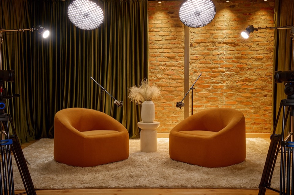 Podcast Corner set 3 — podcast studio interior for 1–2 people, Tbilisi