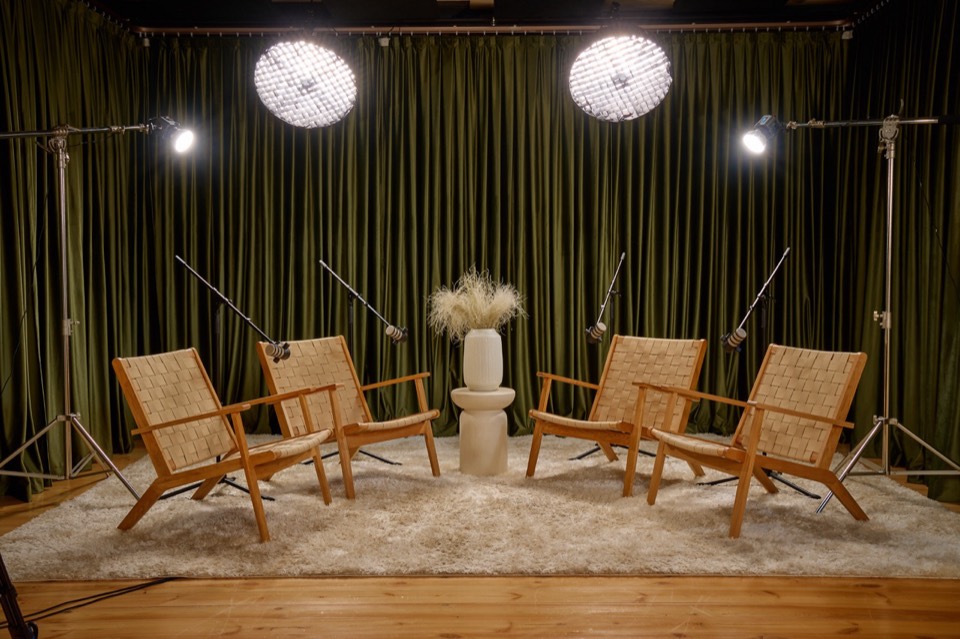 Podcast Corner set 9 — podcast studio interior for 3–4 people, Tbilisi